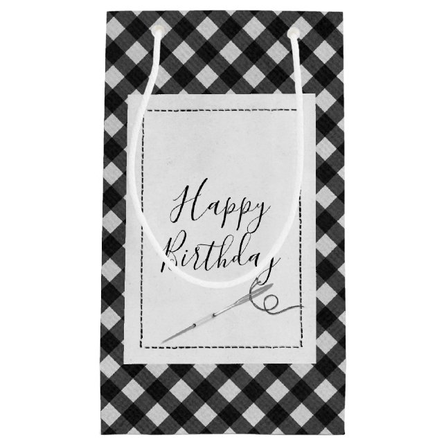 Sewing Needle Birthday Gingham Small Gift Bag (Front)