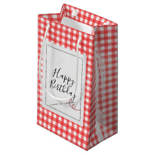 Sewing Needle Birthday Gingham Small Gift Bag