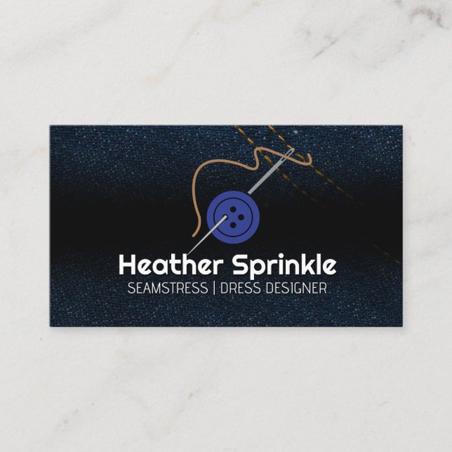 Sewing Needles Button | Jean Fabric Business Card (Front)