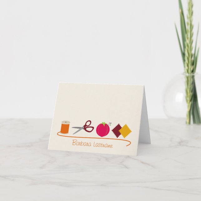 Sewing Notecard - Thread Scissors Pins Fabric (Front)