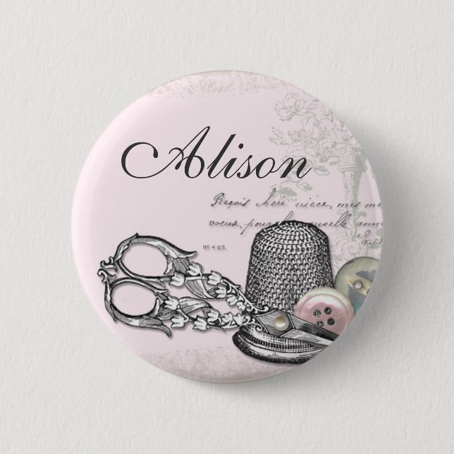 Sewing Notions on Pink Name Badge 2 Inch Round Button (Front)
