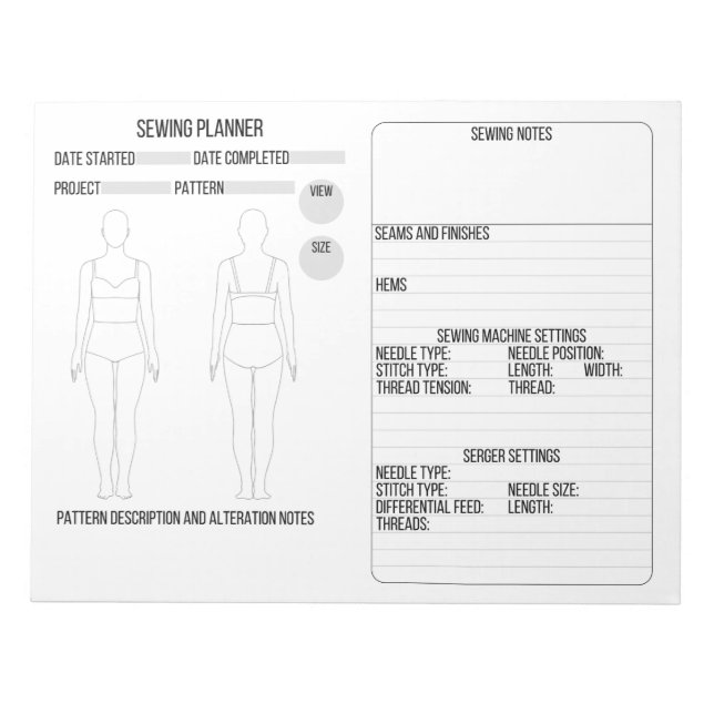 Sewing Planner Notepad (Front)