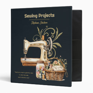 Sewing Projects Organizer Vintage Black Binder
