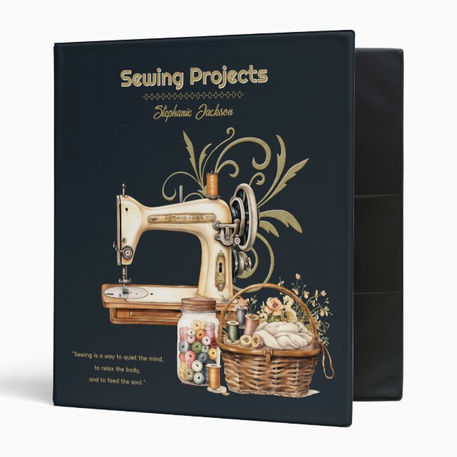 Sewing Projects Organizer Vintage Black Binder (Front/Inside)