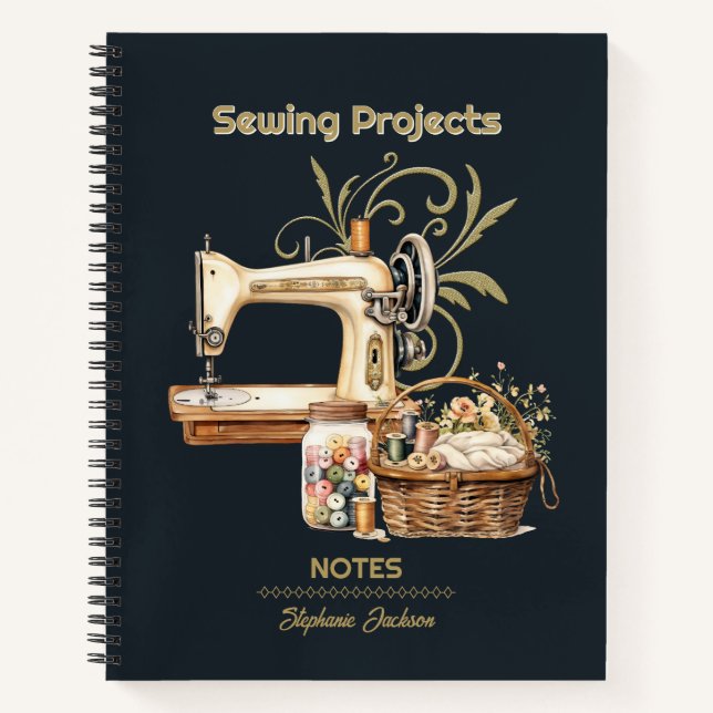 Sewing Projects Organizer Vintage Black Notebook (Front)