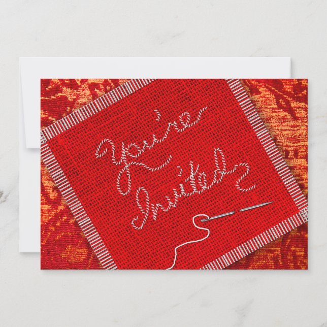 SEWING/QUILTING PARTY INVITATION - RED FABRICS (Front)