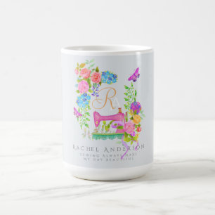 Sewing Ribbon Floral Monogram Grey Coffee Mug
