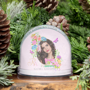 Sewing Ribbon Floral Monogram Photo Pink Snowglobe