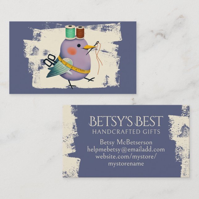 Sewing seamstress alterations bird business card (Front/Back)