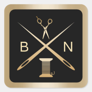 Sewing Seamstress Gold Needles & Threads Craft Square Sticker