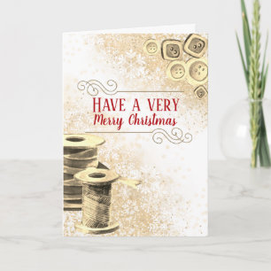 Sewing seamstress homemade gifts thread buttons ho holiday card