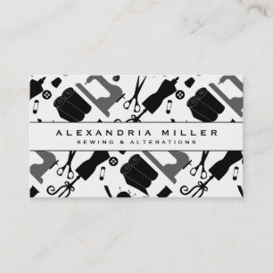 Sewing Seamstress Pattern   Black White & Grey Business Card