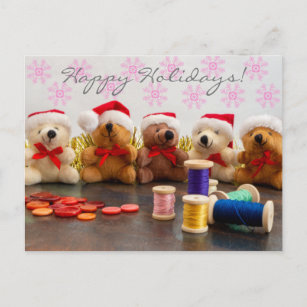 Sewing seamstress personalized handmade bears  holiday postcard