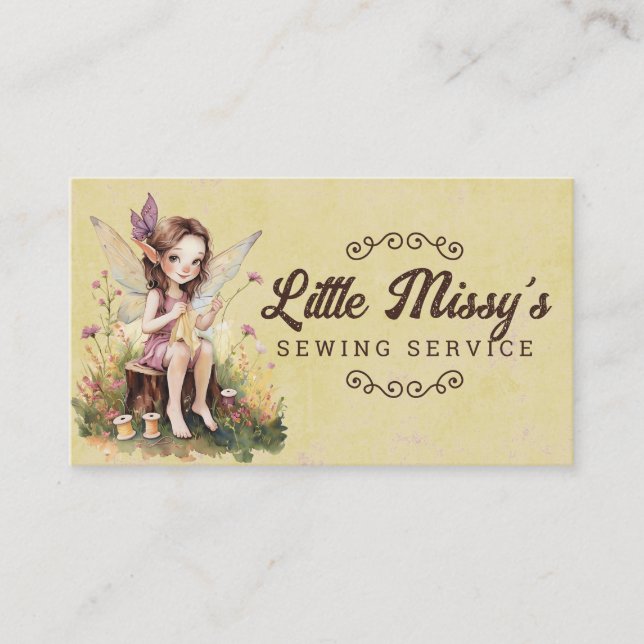 Sewing seamstress quilter quilting fairy elf girl business card (Front)
