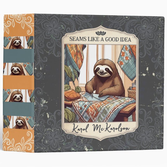 Sewing seamstress sloth quilter quilting binder (Front/Spine)