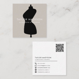 Sewing Seamstress Tailor Mannequin Logo QR code Square Business Card
