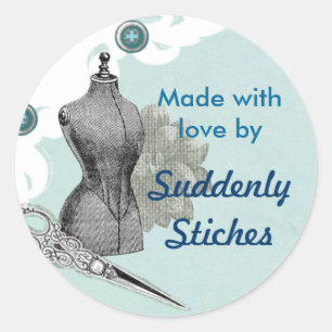 Sewing Seamstress Vintage Blue Sticker Label
