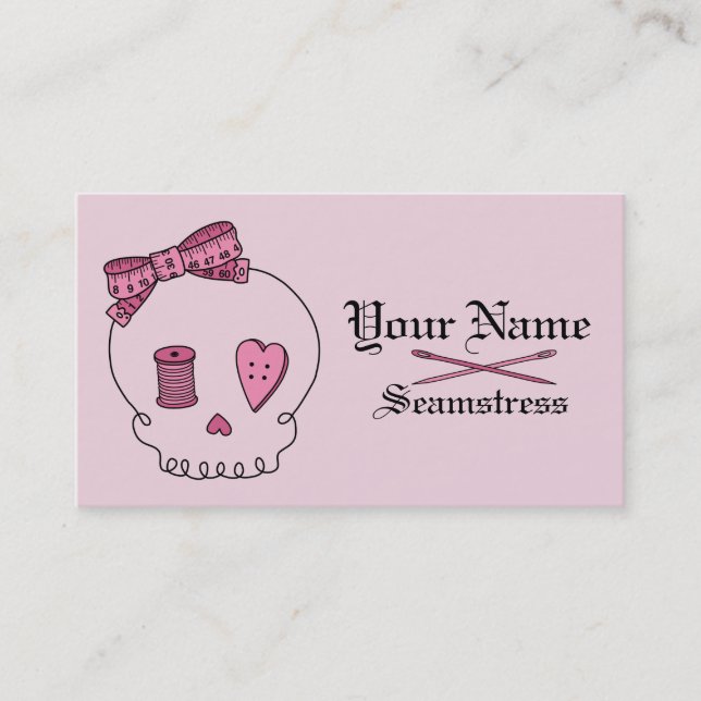 Sewing Skull (Pink Background) Business Card (Front)