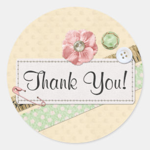 Sewing Stitches, Buttons & Ribbon Shabby Thank You Classic Round Sticker