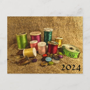 Sewing Supplies 2024 Calendar on Back  Postcard
