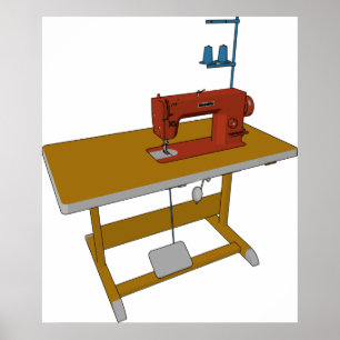 Sewing Table And Machine Poster