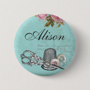 Sewing Theme Name Badge Button