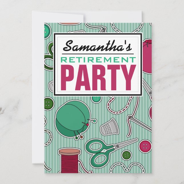 Sewing Themed Retirement Party Invitation (Front)