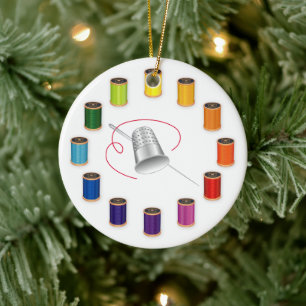 Sewing, Thimble, Needle and Thread Ceramic Ornament