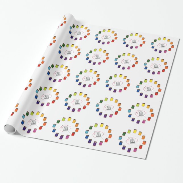 Sewing, Thimble, Needle and Thread Wrapping Paper (Unrolled)