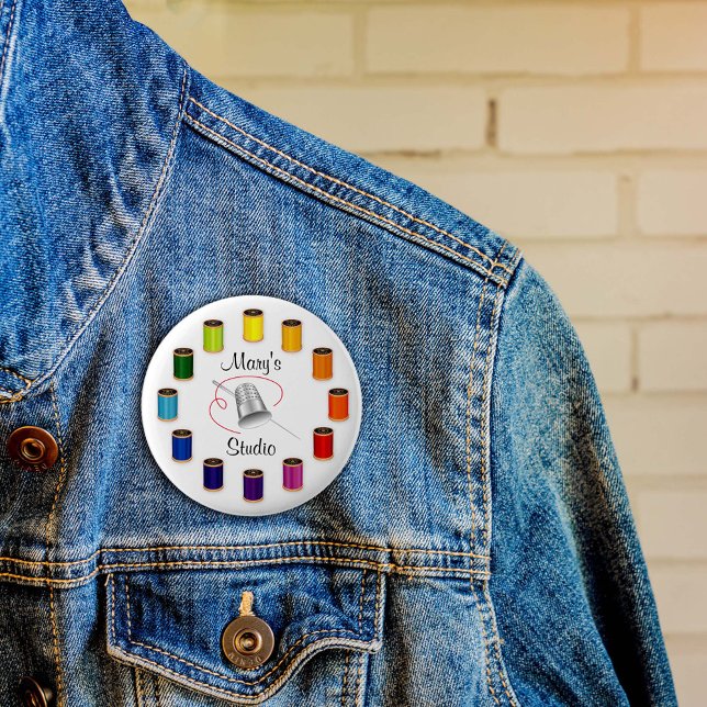 Sewing Thimble, Needle and Threads 2 Inch Round Button (Custom Button for Sewing, Needle and Threads Artists!)