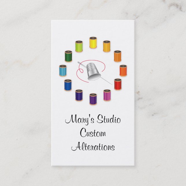 Sewing Thimble, Needle and Threads Business Card (Front)