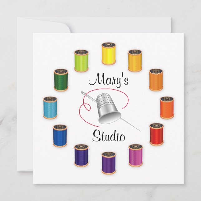 Sewing Thimble, Needle and Threads Invitation (Front)