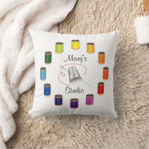 Sewing Thimble, Needle and Threads Throw Pillow