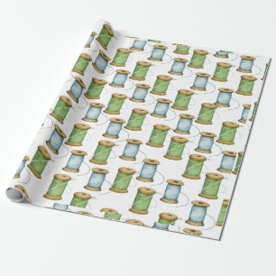 sewing thread spool watercolor pattern wrapping paper