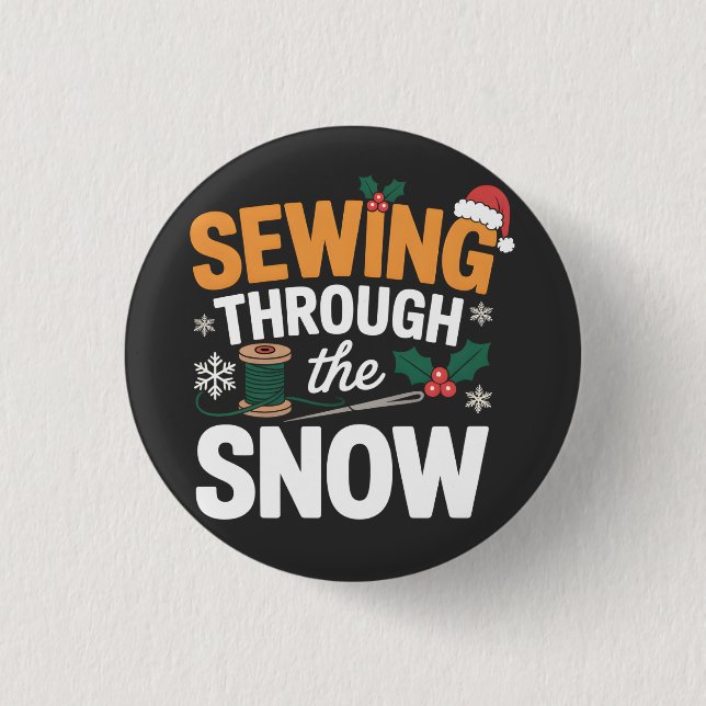 Sewing Through the Snow Funny Christmas Quilt 1 Inch Round Button (Front)