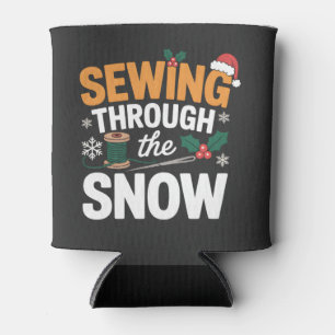 Sewing Through the Snow Funny Christmas Quilt Can Cooler
