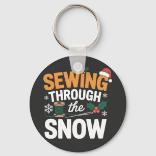 Sewing Through the Snow Funny Christmas Quilt Keychain
