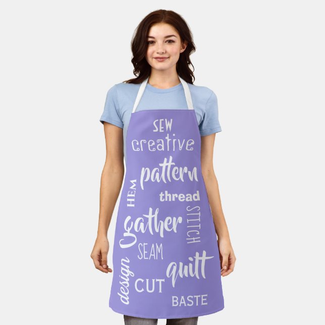 Sewing Words Purple Apron (Worn)