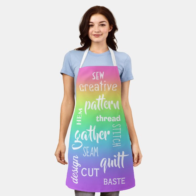 Sewing Words Rainbow Gradient Apron (Worn)
