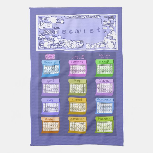 Sewist bolts of fabric 2018 calendar tea towel (Vertical)