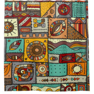 Sewn pieces of fabric in a patchwork style. Ethnic
