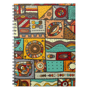 Sewn pieces of fabric in a patchwork style. Ethnic Notebook