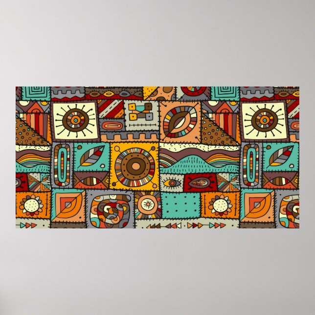 Sewn pieces of fabric in a patchwork style. Ethnic Poster (Front)