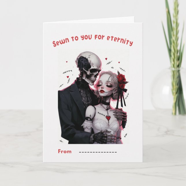 Sewn to You for Eternity Skeleton Couple Card (Front)