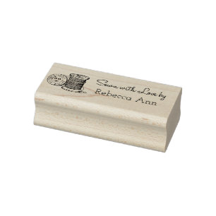 "Sewn with Love by" Customizable Rubber Art Stamp