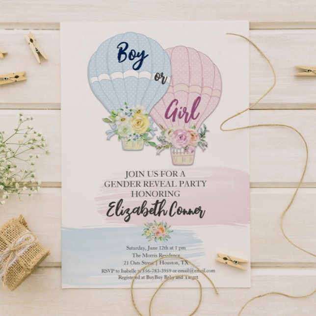 Sexe Révéler aquarelle Hot Baloons Invitation (Gender Reveal Watercolor Hot Baloons Invitation)