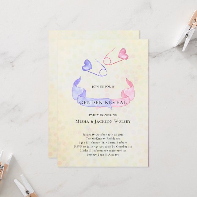 Sexe Révéler Baby shower bleu rose Invitation (Devant/Arrière en situation)