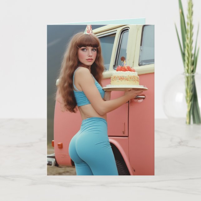 SEXY 1970's girl Birthday Greeting Card (Front)