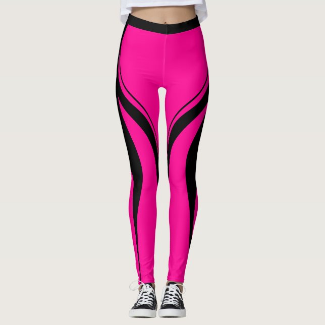 Sexy Black Hot Pink Heart Butt Activewear Leggings (Front)