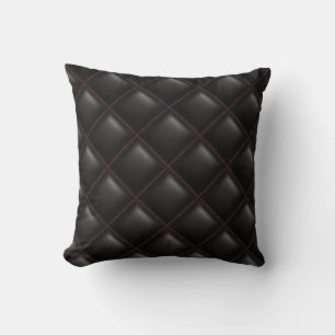Sexy Black Leather Hot Pink Quilted Square Pattern Throw Pillow
